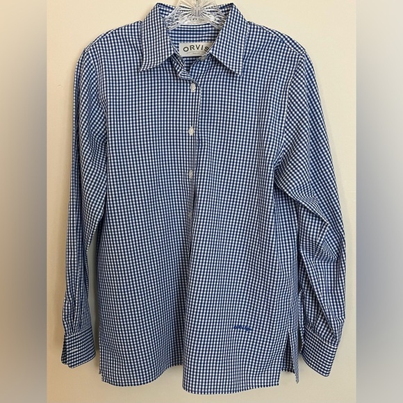 Orvis Women’s Navy/White Gingham Button Down, Wrinkle Free, Cotton/Poly; Size 6 - Picture 1 of 10